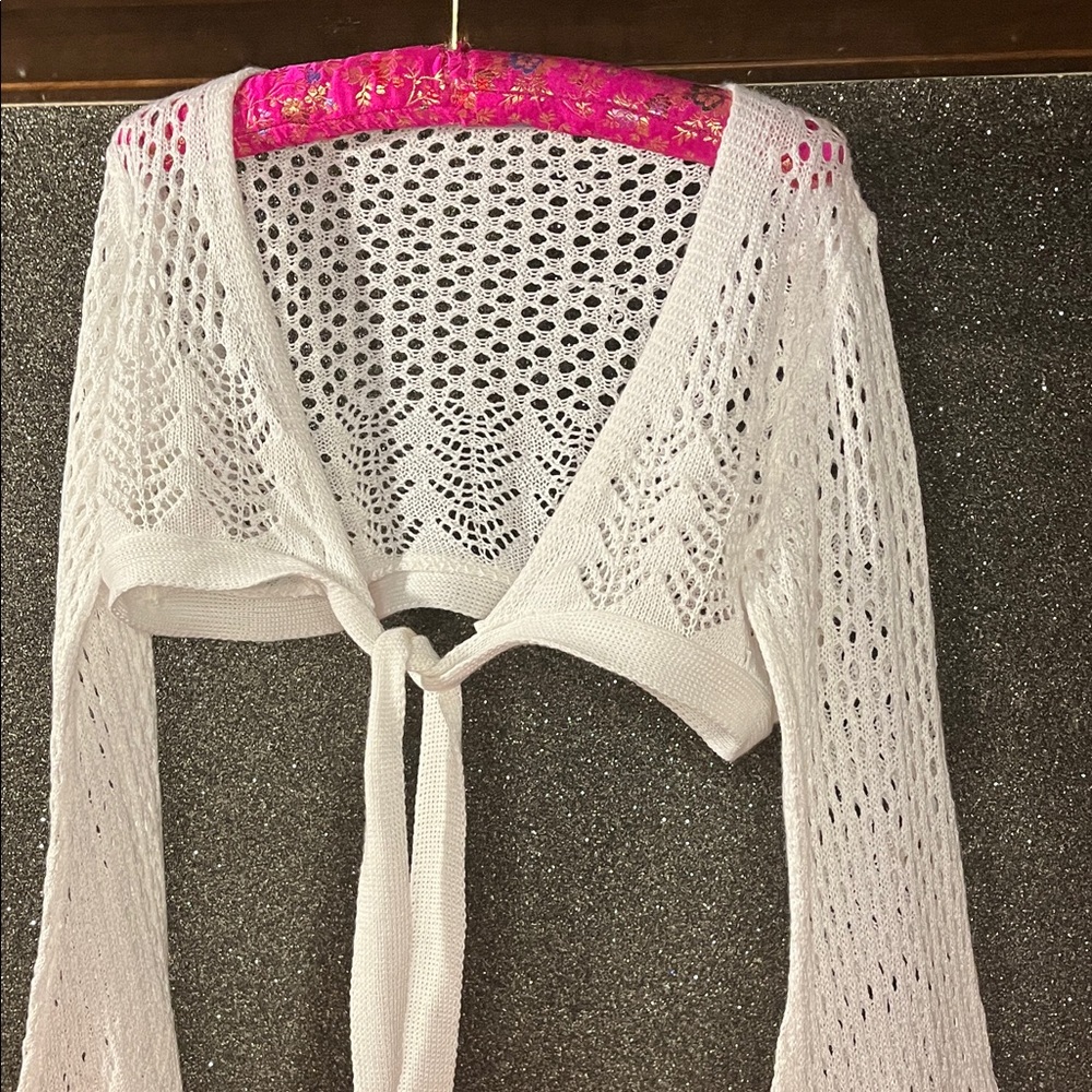 Elegant White Knit Tie-Front Sweater